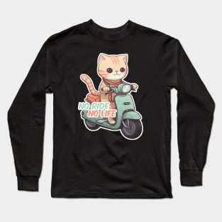 Kawaii cat riding scooter Long Sleeve T-Shirt